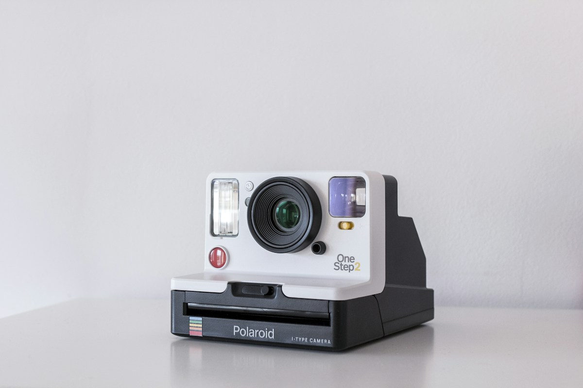 Instant camera on a light tabletop